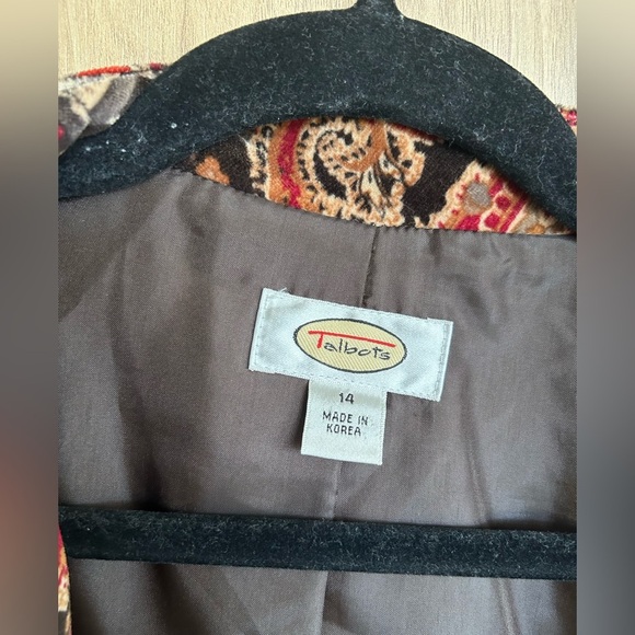 Talbots Blazer Velvet Jacket Size 14 Paisley Lined Cotton Silk 1 Button Vintage - Picture 4 of 8